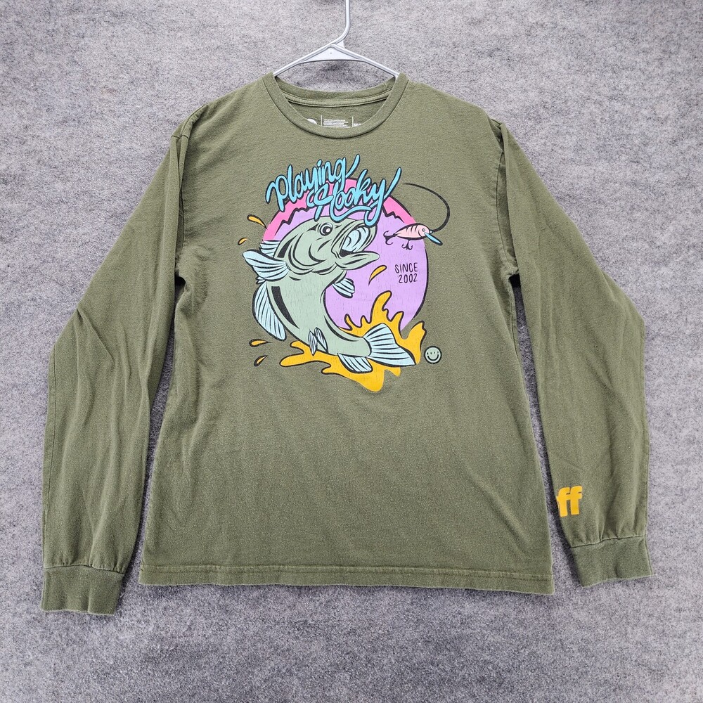 NEFF Shirt Mens Medium Long Sleeve Green Playing Hooky